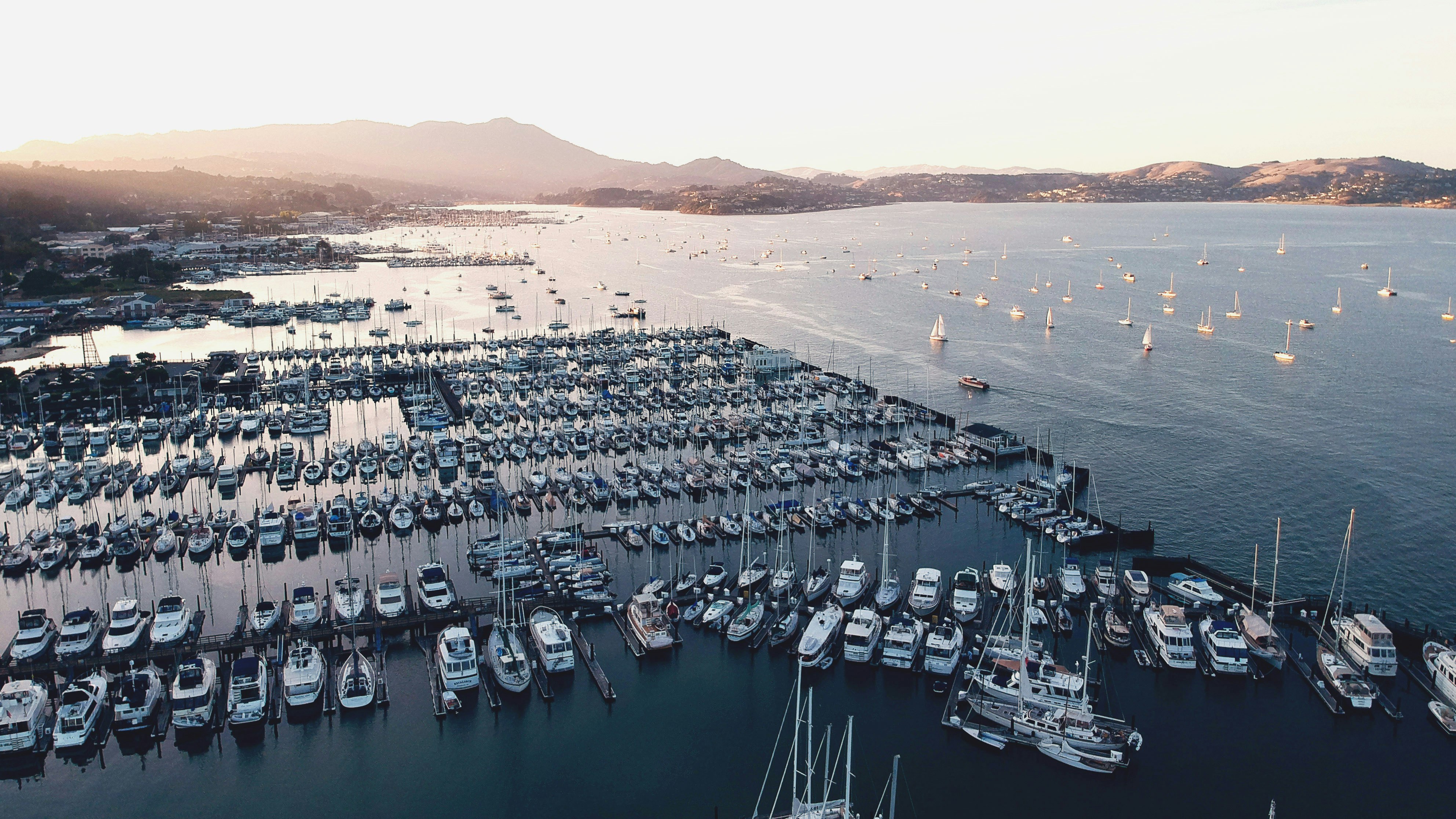 aerial photography of boats docked on water